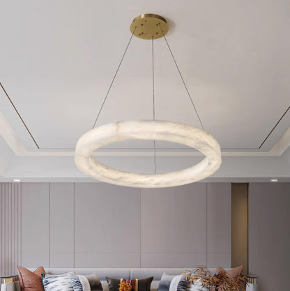 Marika Alabaster Chandelier - 3 Rings S 19.6″+23.6″+31.5″ / 50cm+60cm+80cmBrass & White AlabasterWarm Whiteeverlamps