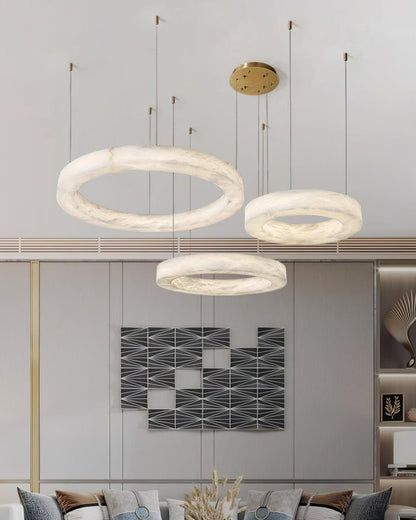 Marika Alabaster Chandelier - 3 Rings S 19.6″+23.6″+31.5″ / 50cm+60cm+80cmBrass & White AlabasterWarm Whiteeverlamps