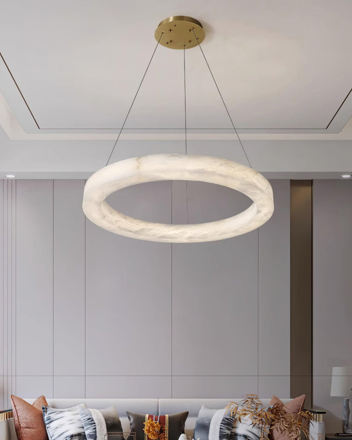 Marika Alabaster Chandelier - 3 Rings S 19.6″+23.6″+31.5″ / 50cm+60cm+80cmBrass & White AlabasterWarm Whiteeverlamps