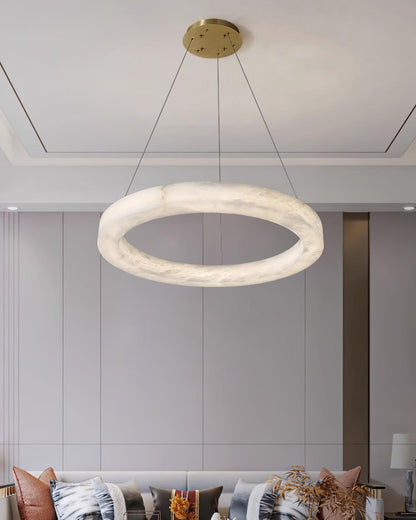 Marika Alabaster Chandelier - 3 Rings S 19.6″+23.6″+31.5″ / 50cm+60cm+80cmBrass & White AlabasterWarm Whiteeverlamps