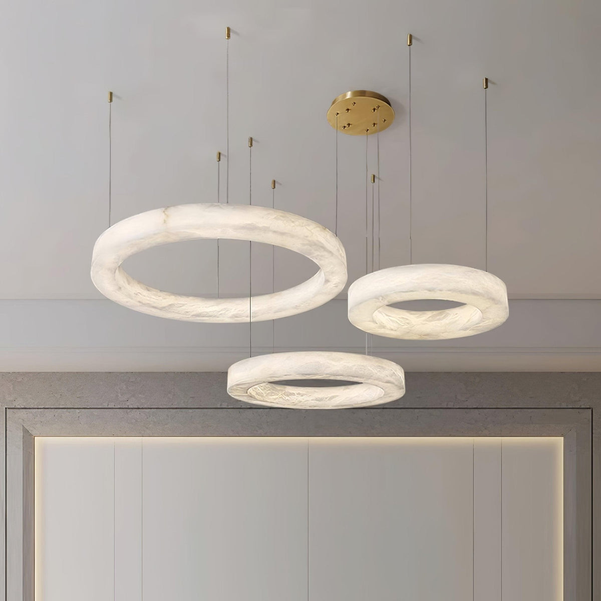 Marika Alabaster Chandelier - 3 Rings S 19.6″+23.6″+31.5″ / 50cm+60cm+80cmBrass & White AlabasterWarm Whiteeverlamps