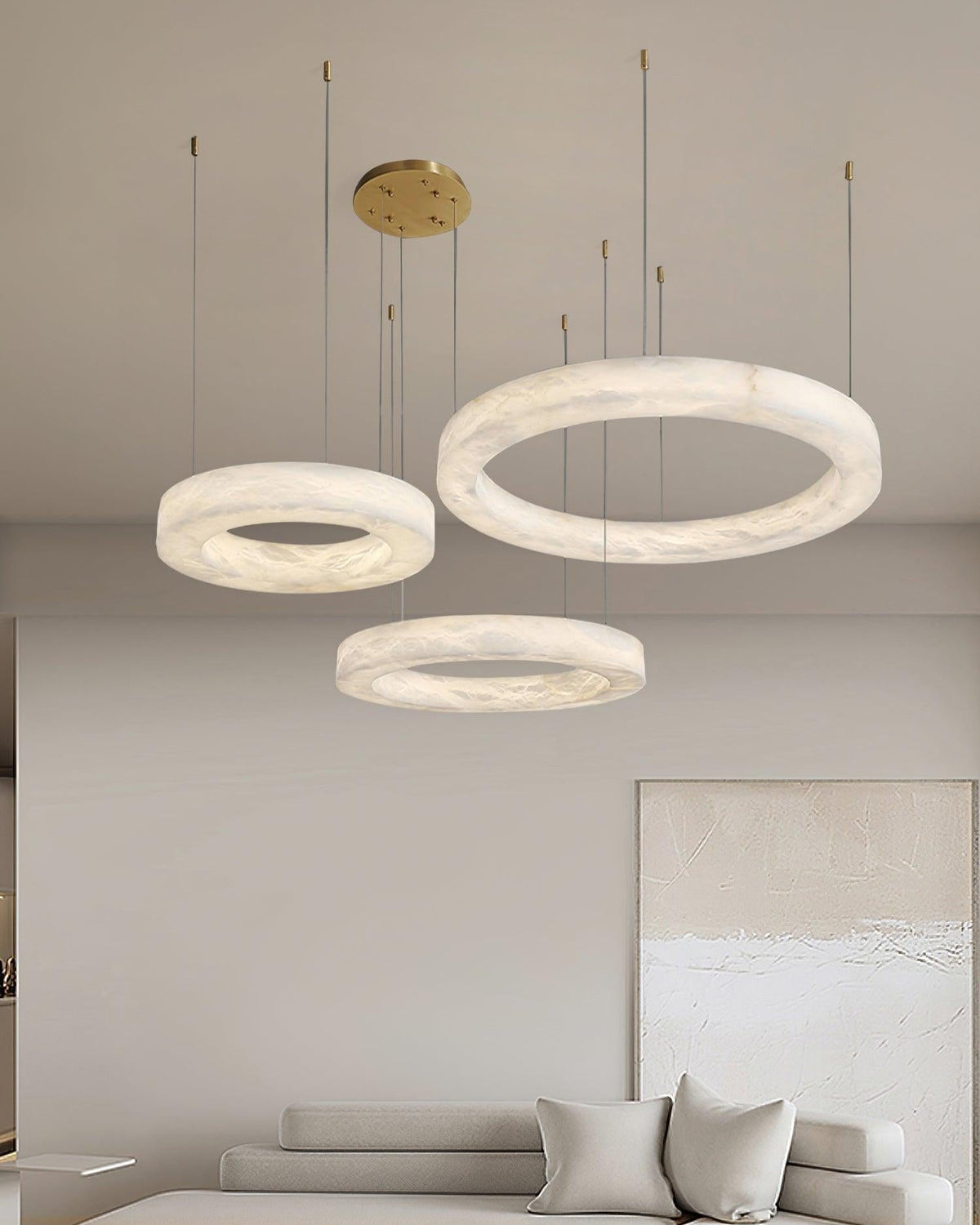 Marika Alabaster Chandelier - 3 Rings S 19.6″+23.6″+31.5″ / 50cm+60cm+80cmBrass & White AlabasterWarm Whiteeverlamps