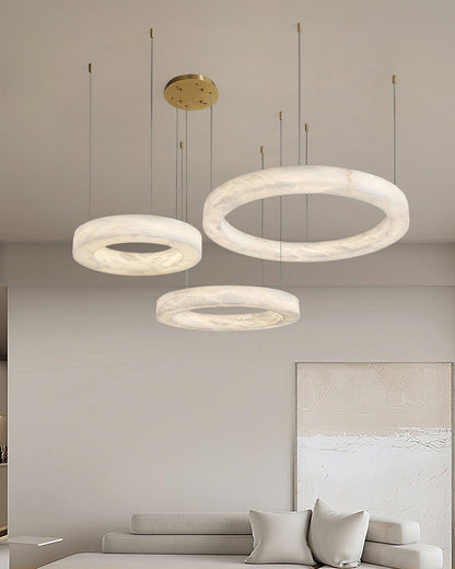 Marika Alabaster Chandelier - 3 Rings S 19.6″+23.6″+31.5″ / 50cm+60cm+80cmBrass & White AlabasterWarm Whiteeverlamps