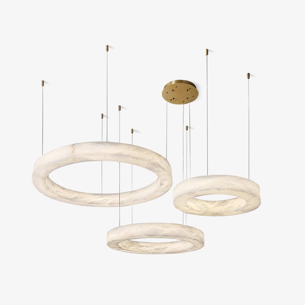 Marika Alabaster Chandelier - 3 Rings S 19.6″+23.6″+31.5″ / 50cm+60cm+80cmBrass & White AlabasterWarm Whiteeverlamps