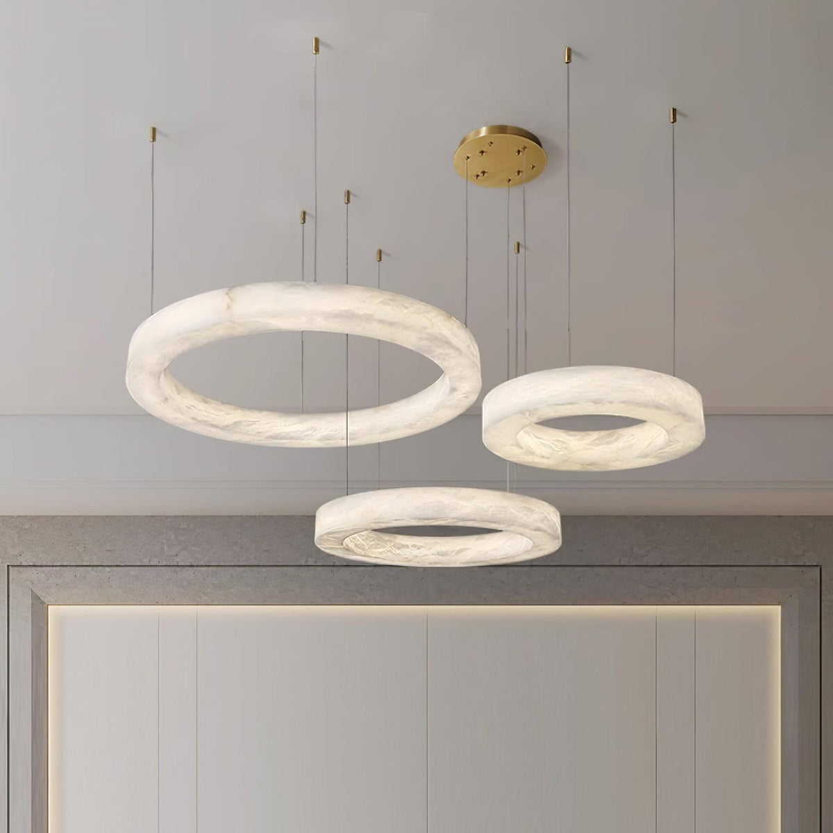 Marika Alabaster Chandelier - 3 Rings S 19.6″+23.6″+31.5″ / 50cm+60cm+80cmBrass & White AlabasterWarm Whiteeverlamps