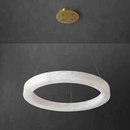 Marika Alabaster Chandelier - ∅ 31.5″ x H 3.1″ / Dia 80cm x H 8cmBrass & White AlabasterWarm Whiteeverlamps