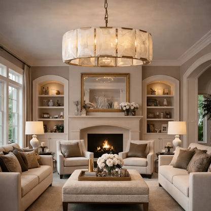 Marlow Alabaster Round Chandelier with Natural Alabaster Stone Shades