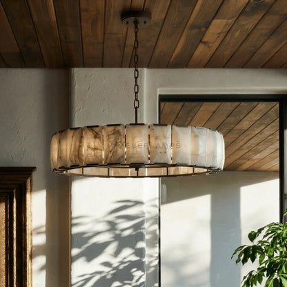 Marlow Alabaster Round Chandelier with Natural Alabaster Stone Shades