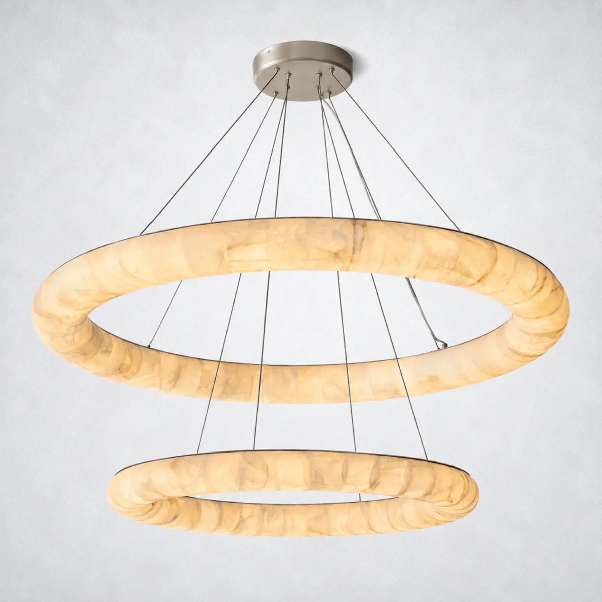 Marquise Lisa Two-Tiered Round Chandelier 61″ - Satin Nickel - Chandelier