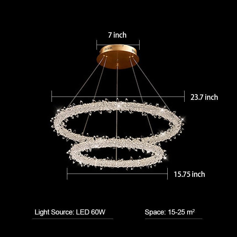 Modern 3 - Ring Halo Crystal Chandelier for Living Room/Bedroom - 2 Rings/ D23.7"+D15.75"Warm Lighteverlamps