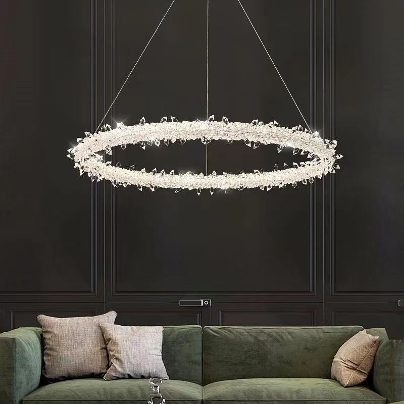 Modern 3 - Ring Halo Crystal Chandelier for Living Room/Bedroom - 1 Ring/D19.7"*H118.1"Warm Lighteverlamps