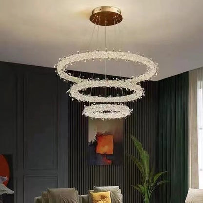 Modern 3 - Ring Halo Crystal Chandelier for Living Room/Bedroom - 1 Ring/D19.7"*H118.1"Warm Lighteverlamps