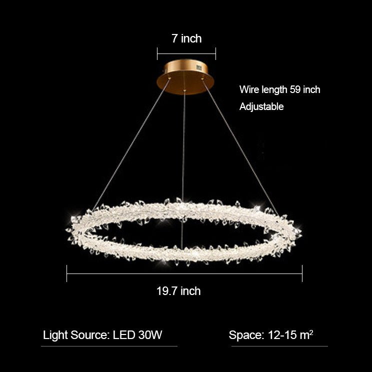 Modern 3 - Ring Halo Crystal Chandelier for Living Room/Bedroom - 1 Ring/D19.7"*H118.1"Warm Lighteverlamps