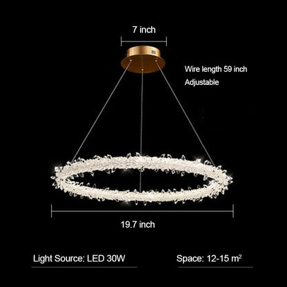 Modern 3 - Ring Halo Crystal Chandelier for Living Room/Bedroom - 1 Ring/D19.7"*H118.1"Warm Lighteverlamps