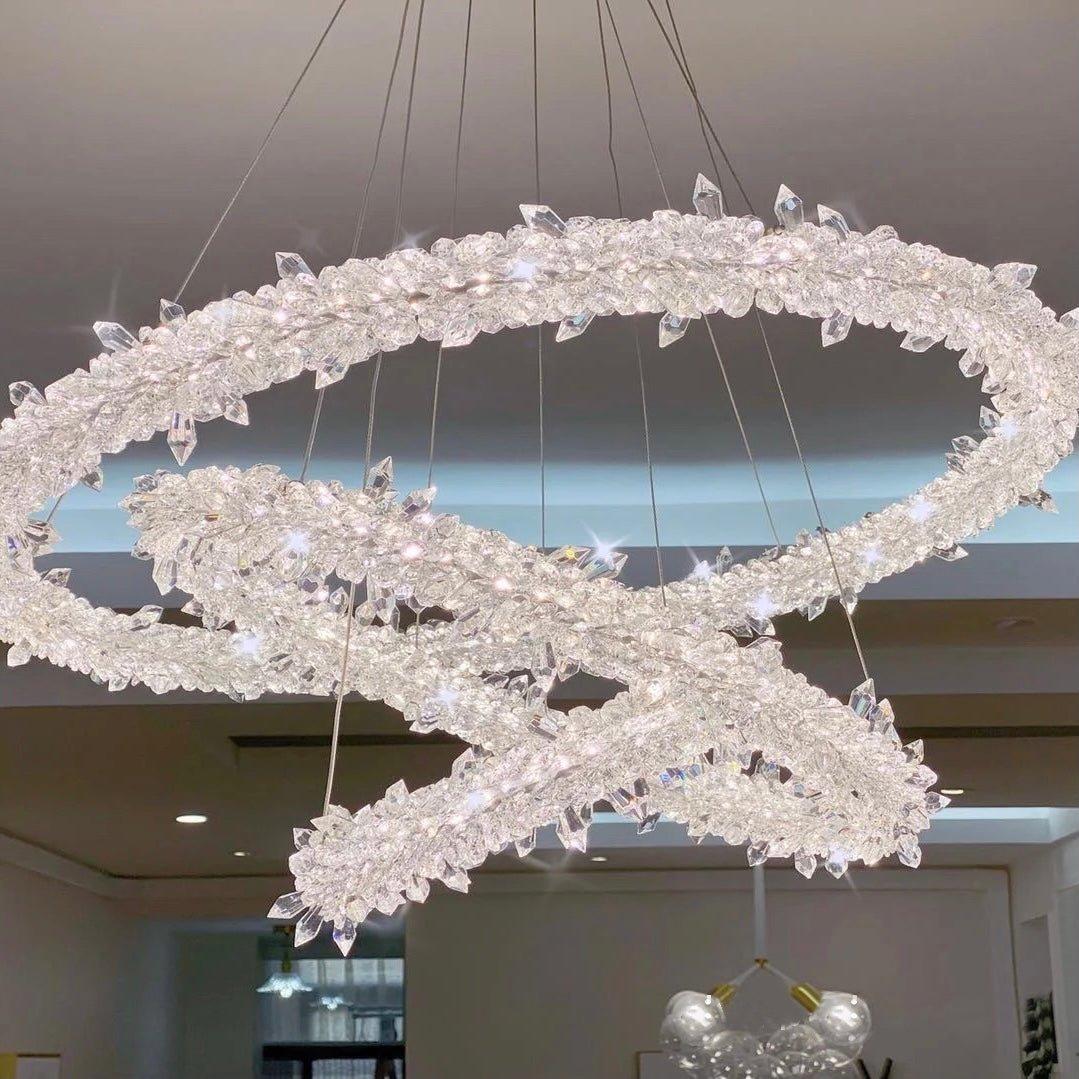 Modern 3 - Ring Halo Crystal Chandelier for Living Room/Bedroom - 1 Ring/D19.7"*H118.1"Warm Lighteverlamps