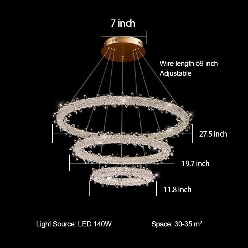 Modern 3 - Ring Halo Crystal Chandelier for Living Room/Bedroom - 3 Rings/ D27.5"+D19.7"+D11.8"Warm Lighteverlamps