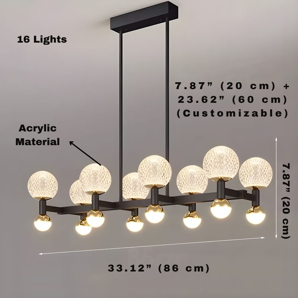 Modern Black Linear Dining Room Chandelier 12/16 Lights - 16 LightWarm White 3000Keverlamps