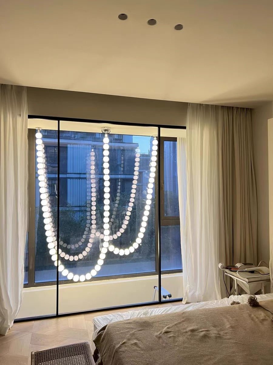 Modern Creative Pearl Necklace Chandelier - 12 Pearls/L78.7"With Metal DividerWarm Lighteverlamps