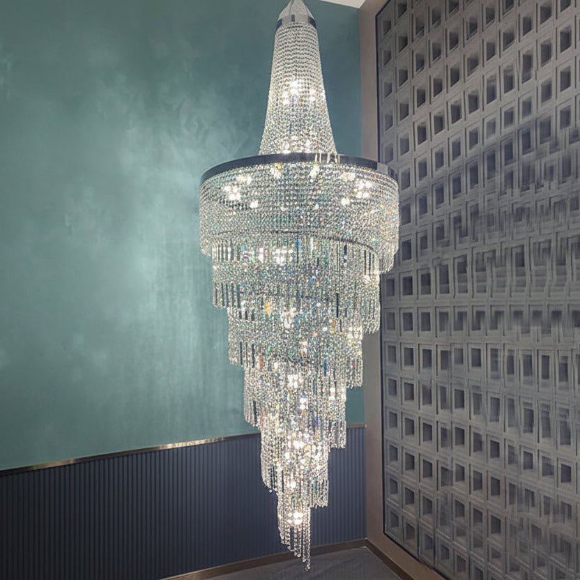 Modern Crystal Tassel Chandelier for Foyer/Staircase - D23.6"*H82.6"Warm Lighteverlamps