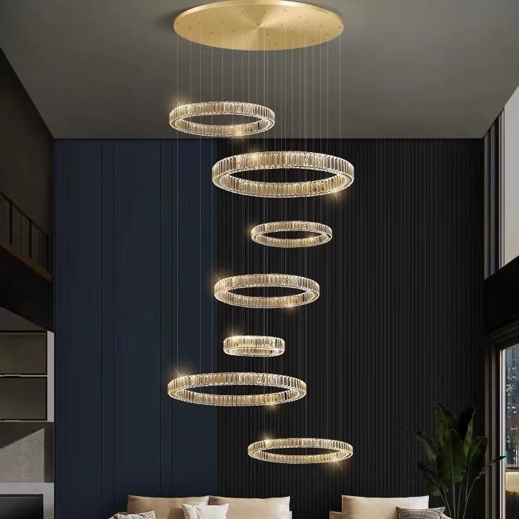 Modern Layered Ring Crystal Chandelier For High Ceiling Living Room /Foryer/Stairscase - 5 Rings:D23.6"*H78.7"Warm Lighteverlamps
