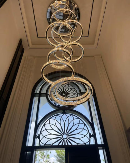 Modern Layered Ring Crystal Chandelier For High Ceiling Living Room /Foryer/Stairscase - 5 Rings:D23.6"*H78.7"Warm Lighteverlamps