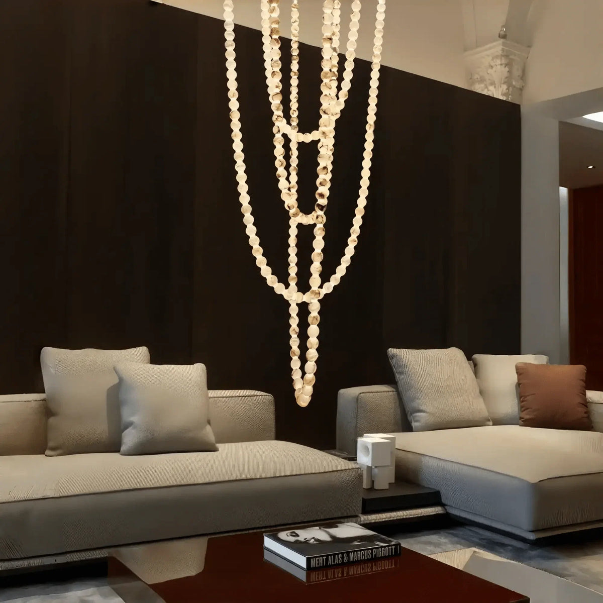 Modern LED Natural Alabaster Globes Beads Hanging Chandelier Indoor Lighting Fixture-Modern Pendant lamp-everlamps-167 globes-L100+L200+L400+L500CM/L40"+L80"+L157"+L197"-Neutral Light (4000K)-Brass + White-everlamps
