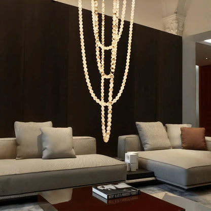 Modern LED Natural Alabaster Globes Beads Hanging Chandelier Indoor Lighting Fixture-Modern Pendant lamp-everlamps-167 globes-L100+L200+L400+L500CM/L40"+L80"+L157"+L197"-Neutral Light (4000K)-Brass + White-everlamps