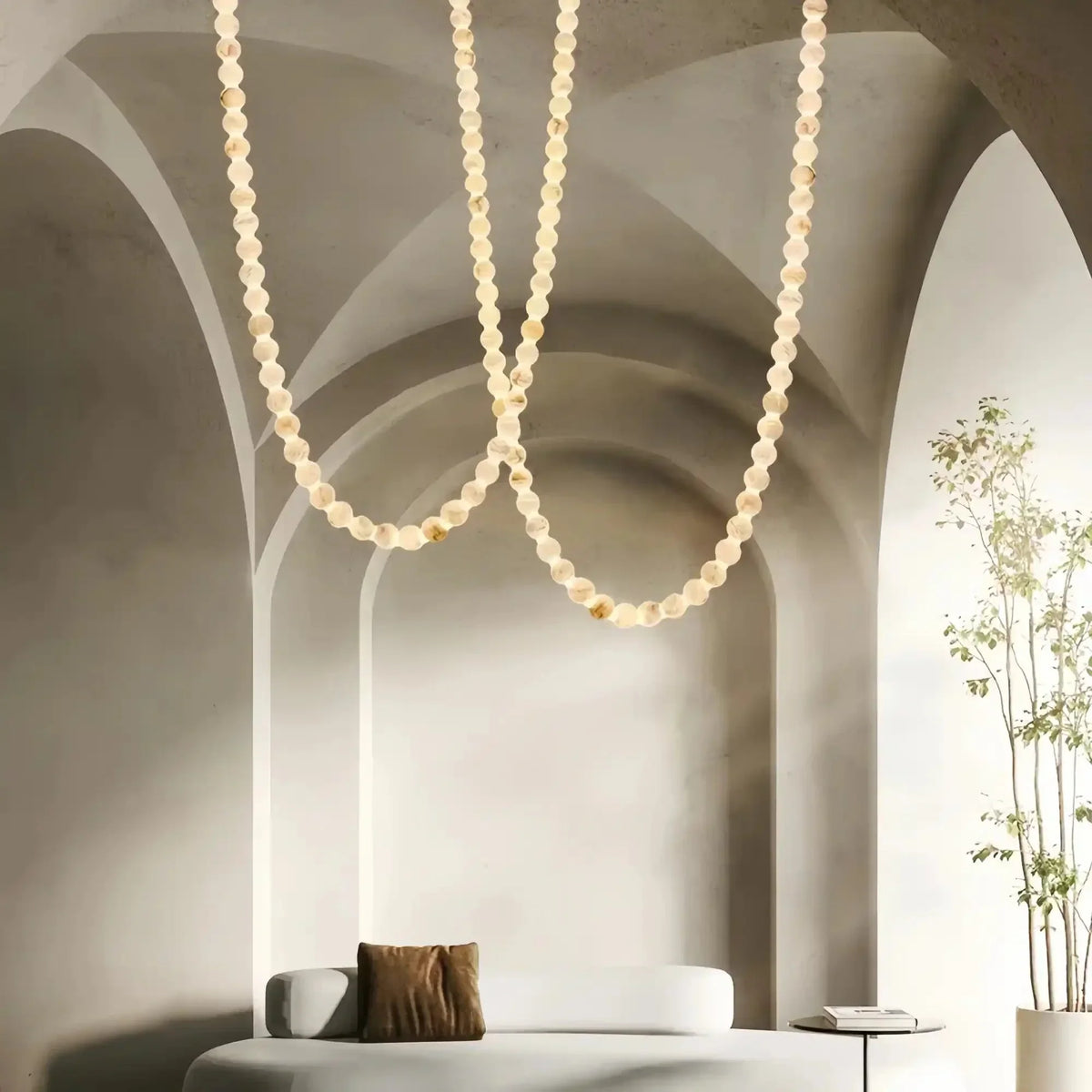 Modern LED Natural Alabaster Globes Beads Hanging Chandelier Indoor Lighting Fixture-Modern Pendant lamp-everlamps-112 globes-L300+L500CM/L118"+L197"-Neutral Light (4000K)-Black + White-everlamps