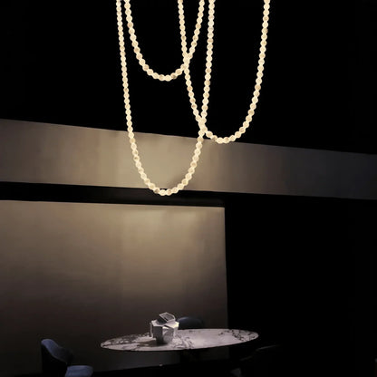 Modern LED Natural Alabaster Globes Beads Hanging Chandelier Indoor Lighting Fixture-Modern Pendant lamp-everlamps-125 globes-L100+L300+L500CM/L40"+L118"+L197"-Warm Light (3000K)-Black + White-everlamps