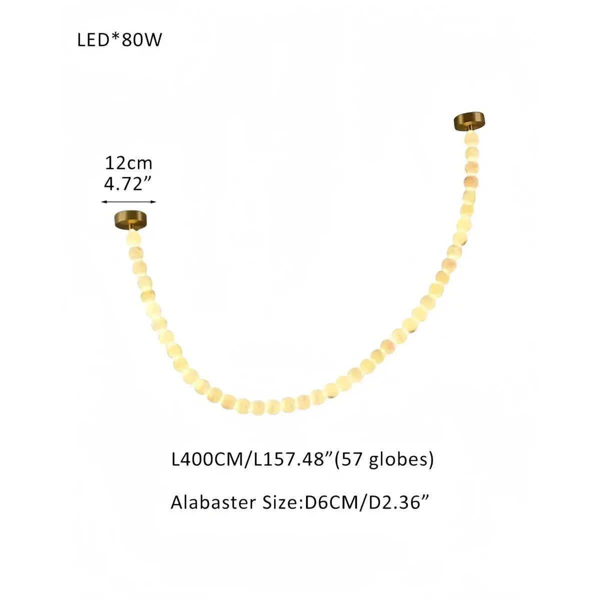 Modern LED Natural Alabaster Globes Beads Hanging Chandelier Indoor Lighting Fixture-Modern Pendant lamp-everlamps-57 globes-L400CM/L157"-Warm Light (3000K)-Brass + White-everlamps