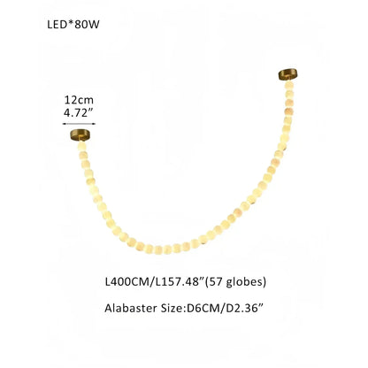 Modern LED Natural Alabaster Globes Beads Hanging Chandelier Indoor Lighting Fixture-Modern Pendant lamp-everlamps-57 globes-L400CM/L157"-Warm Light (3000K)-Brass + White-everlamps