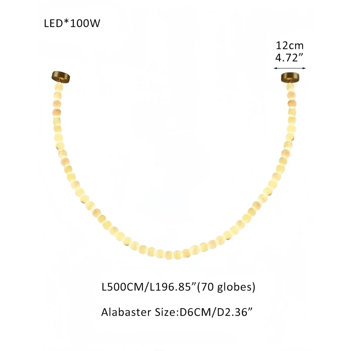 Modern LED Natural Alabaster Globes Beads Hanging Chandelier Indoor Lighting Fixture-Modern Pendant lamp-everlamps-70 globes-L500CM/L197"-Warm Light (3000K)-Brass + White-everlamps
