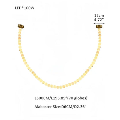 Modern LED Natural Alabaster Globes Beads Hanging Chandelier Indoor Lighting Fixture-Modern Pendant lamp-everlamps-70 globes-L500CM/L197"-Warm Light (3000K)-Brass + White-everlamps