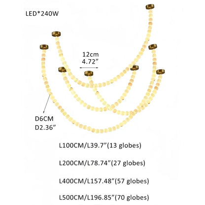 Modern LED Natural Alabaster Globes Beads Hanging Chandelier Indoor Lighting Fixture-Modern Pendant lamp-everlamps-167 globes-L100+L200+L400+L500CM/L40"+L80"+L157"+L197"-Warm Light (3000K)-Brass + White-everlamps