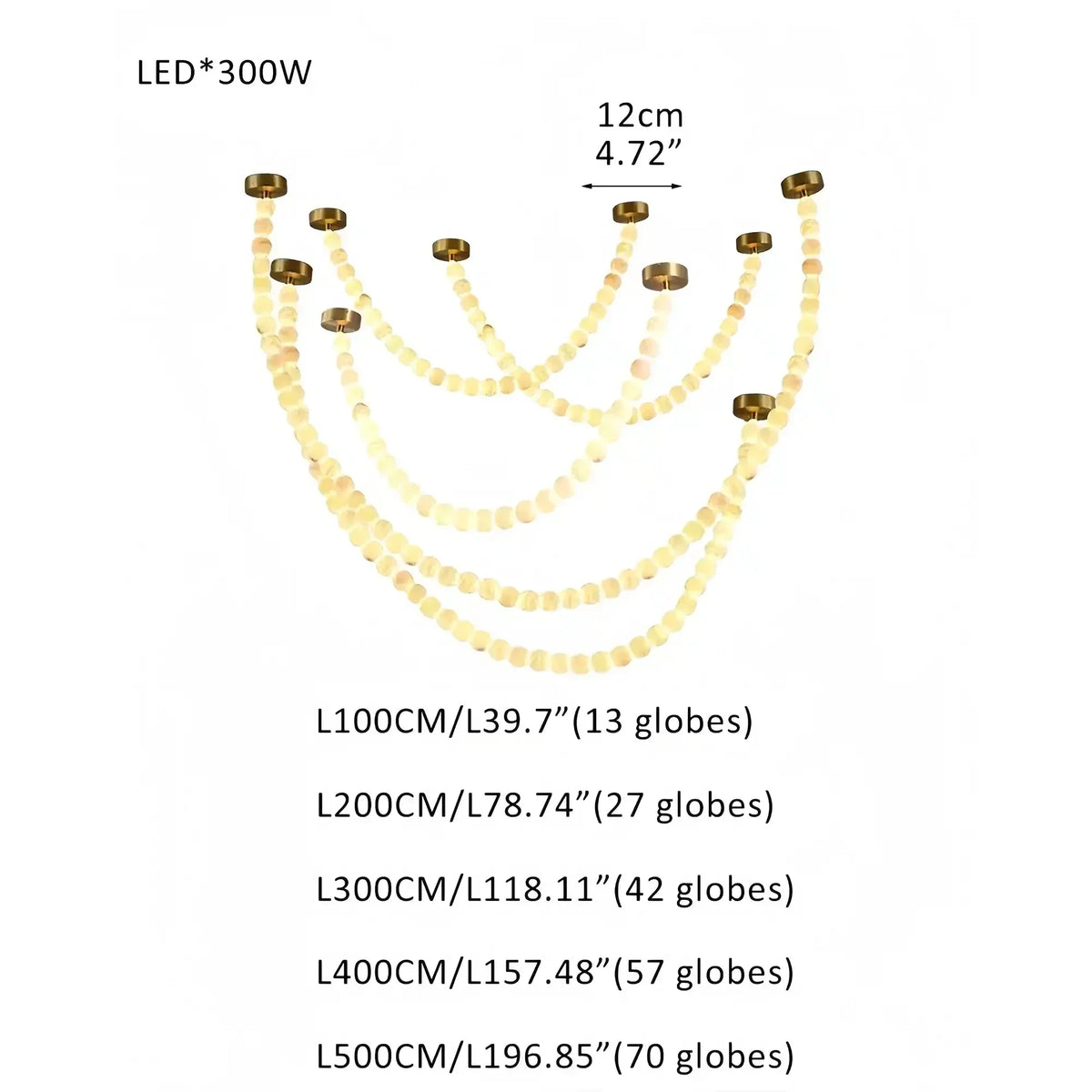 Modern LED Natural Alabaster Globes Beads Hanging Chandelier Indoor Lighting Fixture-Modern Pendant lamp-everlamps-209 globes-L100+L200+L300+L400+L500CM/L40"+L80"+L118"+L157"+L197"-Warm Light (3000K)-Brass + White-everlamps