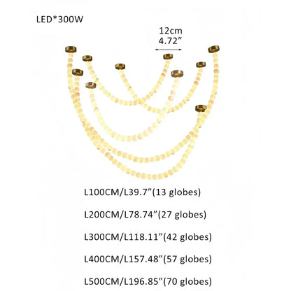 Modern LED Natural Alabaster Globes Beads Hanging Chandelier Indoor Lighting Fixture-Modern Pendant lamp-everlamps-209 globes-L100+L200+L300+L400+L500CM/L40"+L80"+L118"+L157"+L197"-Warm Light (3000K)-Brass + White-everlamps