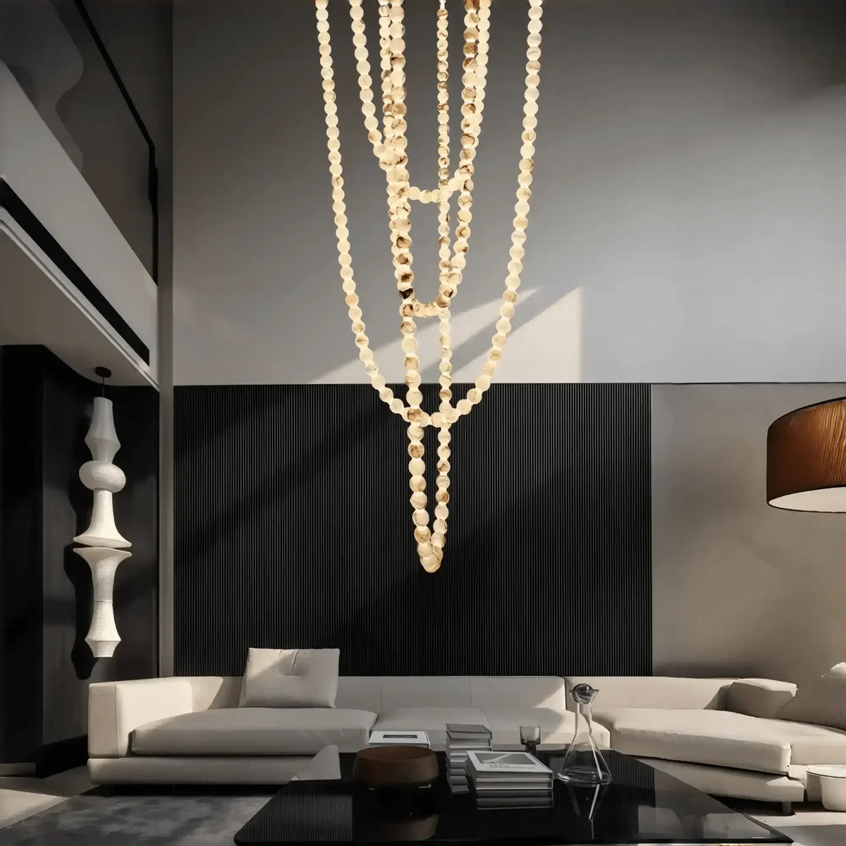 Modern LED Natural Alabaster Globes Beads Hanging Chandelier Indoor Lighting Fixture-Modern Pendant lamp-everlamps-209 globes-L100+L200+L300+L400+L500CM/L40"+L80"+L118"+L157"+L197"-Neutral Light (4000K)-Brass + White-everlamps