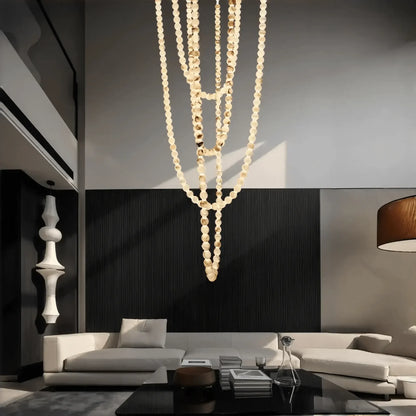 Modern LED Natural Alabaster Globes Beads Hanging Chandelier Indoor Lighting Fixture-Modern Pendant lamp-everlamps-209 globes-L100+L200+L300+L400+L500CM/L40"+L80"+L118"+L157"+L197"-Neutral Light (4000K)-Brass + White-everlamps