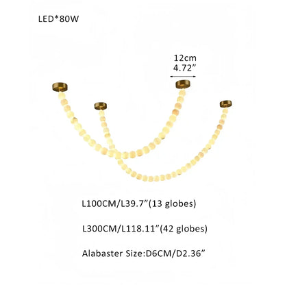 Modern LED Natural Alabaster Globes Beads Hanging Chandelier Indoor Lighting Fixture-Modern Pendant lamp-everlamps-55 globes-L100+L300CM/L40"+L118"-Warm Light (3000K)-Brass + White-everlamps