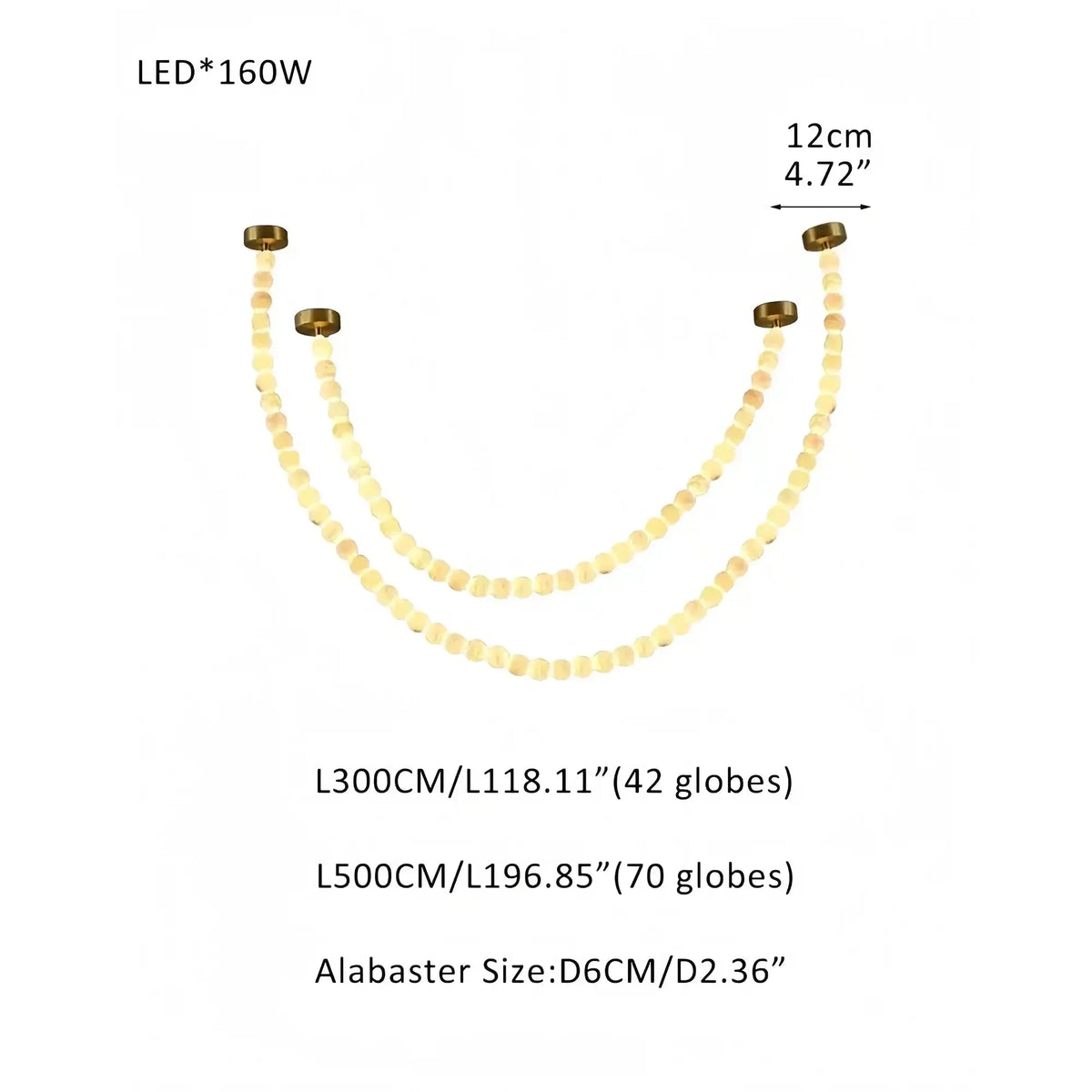 Modern LED Natural Alabaster Globes Beads Hanging Chandelier Indoor Lighting Fixture-Modern Pendant lamp-everlamps-112 globes-L300+L500CM/L118"+L197"-Warm Light (3000K)-Brass + White-everlamps