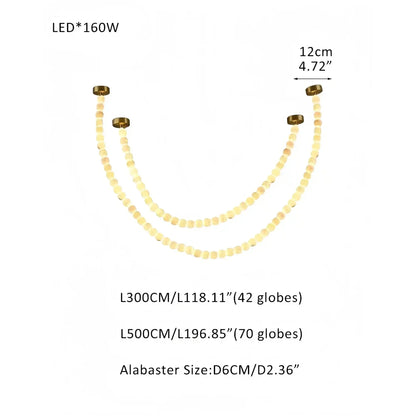 Modern LED Natural Alabaster Globes Beads Hanging Chandelier Indoor Lighting Fixture-Modern Pendant lamp-everlamps-112 globes-L300+L500CM/L118"+L197"-Warm Light (3000K)-Brass + White-everlamps