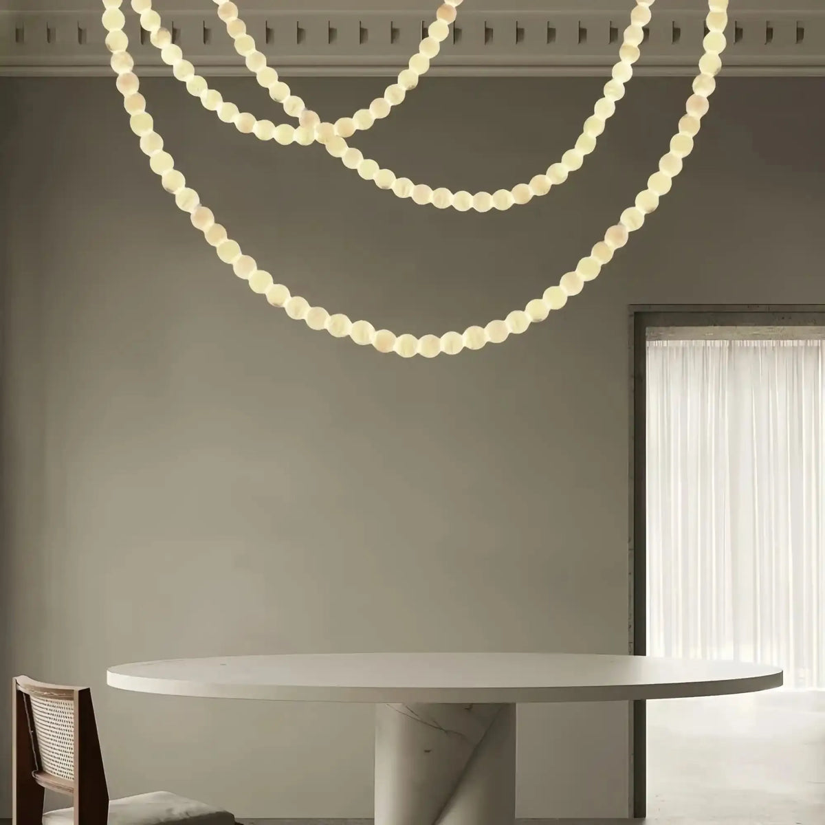Modern LED Natural Alabaster Globes Beads Hanging Chandelier Indoor Lighting Fixture-Modern Pendant lamp-everlamps-125 globes-L100+L300+L500CM/L40"+L118"+L197"-Neutral Light (4000K)-Black + White-everlamps
