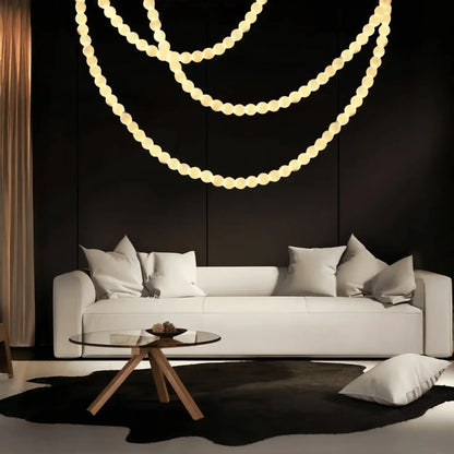 Modern LED Natural Alabaster Globes Beads Hanging Chandelier Indoor Lighting Fixture-Modern Pendant lamp-everlamps-125 globes-L100+L300+L500CM/L40"+L118"+L197"-Cool Light (6000k)-Black + White-everlamps
