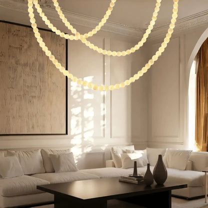 Modern LED Natural Alabaster Globes Beads Hanging Chandelier Indoor Lighting Fixture-Modern Pendant lamp-everlamps-125 globes-L100+L300+L500CM/L40"+L118"+L197"-Cool Light (6000k)-Brass + White-everlamps