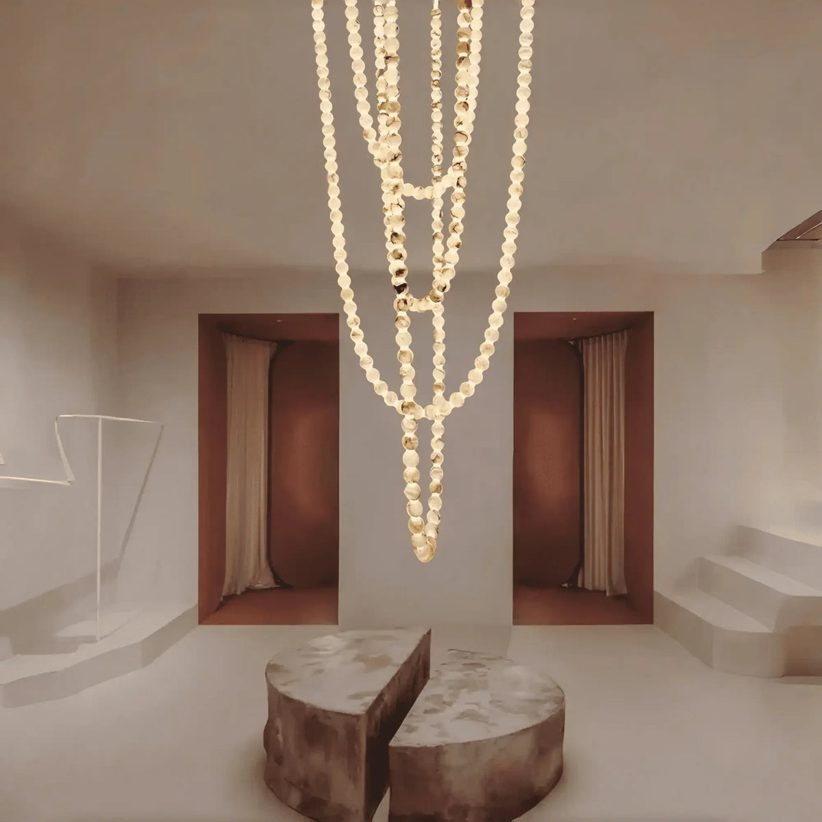 Modern LED Natural Alabaster Globes Beads Hanging Chandelier Indoor Lighting Fixture-Modern Pendant lamp-everlamps-everlamps