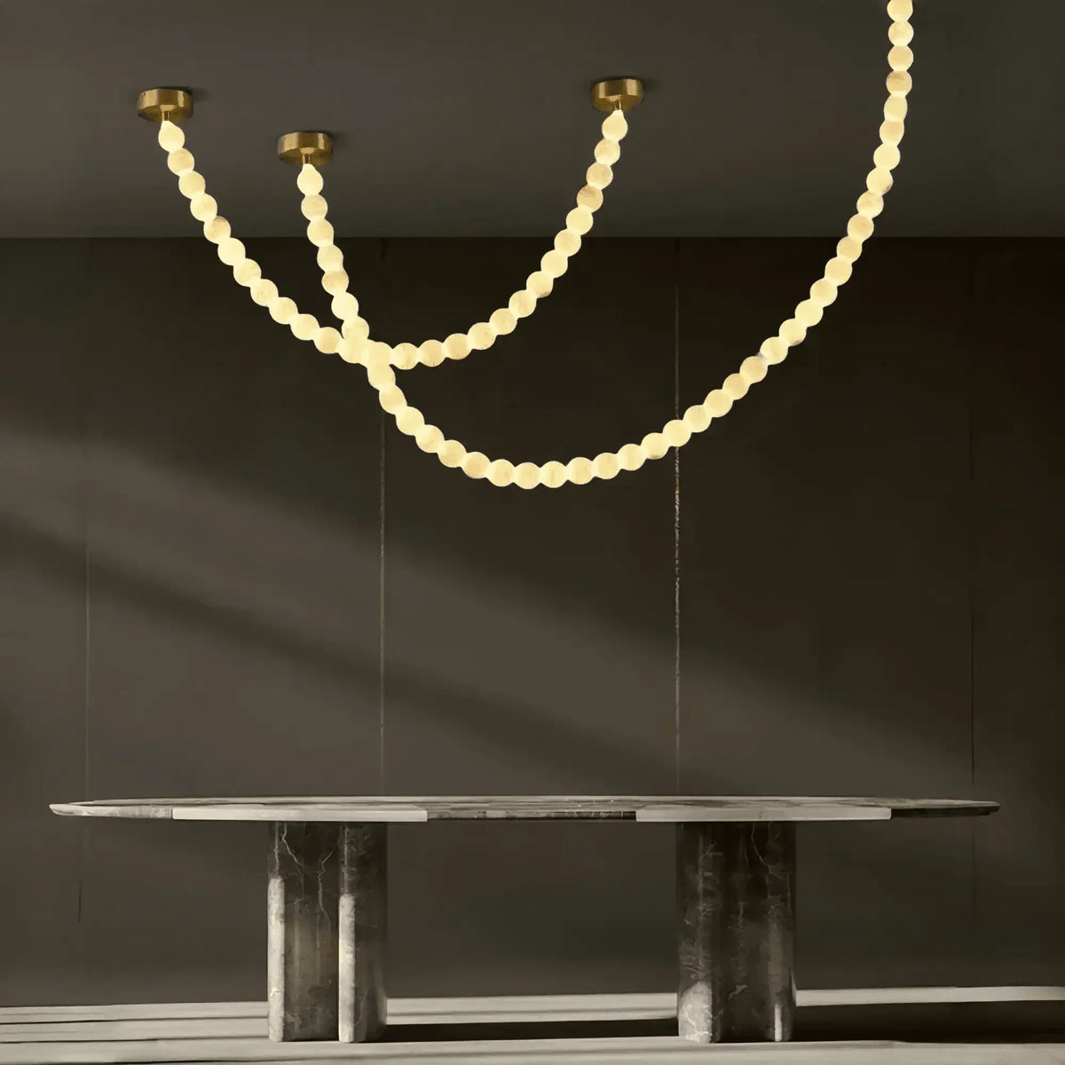 Modern LED Natural Alabaster Globes Beads Hanging Chandelier Indoor Lighting Fixture-Modern Pendant lamp-everlamps-112 globes-L300+L500CM/L118"+L197"-Warm Light (3000K)-Black + White-everlamps