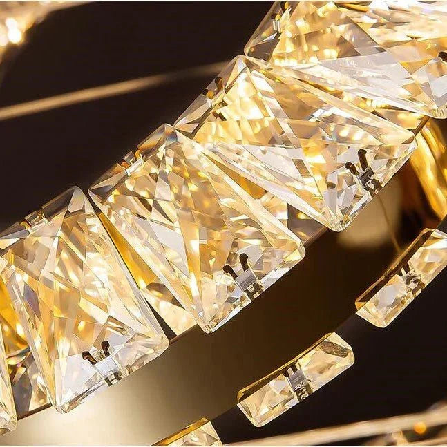 Modern Multi Gold Donuts Shape Crystal Chandelier Ring Round Light Fixture for Foyer Staircase - Linear/ D 63" * H 98.4"ChromeWarm Lighteverlamps