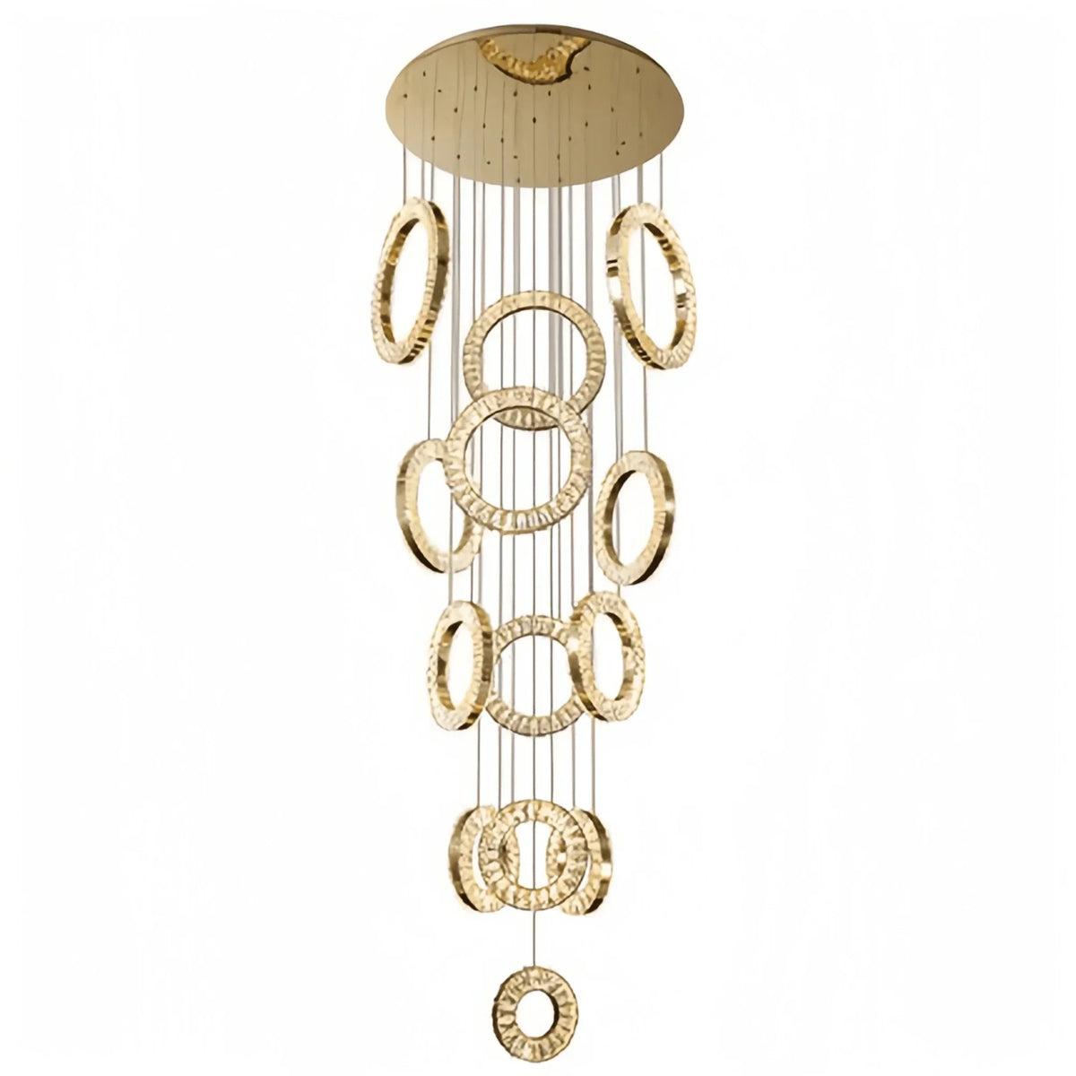 Modern Multi Gold Donuts Shape Crystal Chandelier Ring Round Light Fixture for Foyer Staircase - Linear/ D 63" * H 98.4"ChromeWarm Lighteverlamps