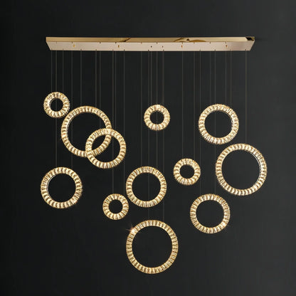 Modern Multi Gold Donuts Shape Crystal Chandelier Ring Round Light Fixture for Foyer Staircase - Linear/ D 63" * H 98.4"ChromeWarm Lighteverlamps