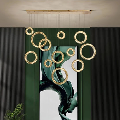Modern Multi Gold Donuts Shape Crystal Chandelier Ring Round Light Fixture for Foyer Staircase - Linear/ D 63" * H 98.4"GoldWarm Lighteverlamps